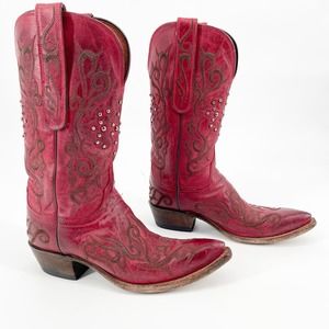 Rare! Lucchese 1883 Red N4724 Connie Studded Western Cowgirl Boot Women's size 7